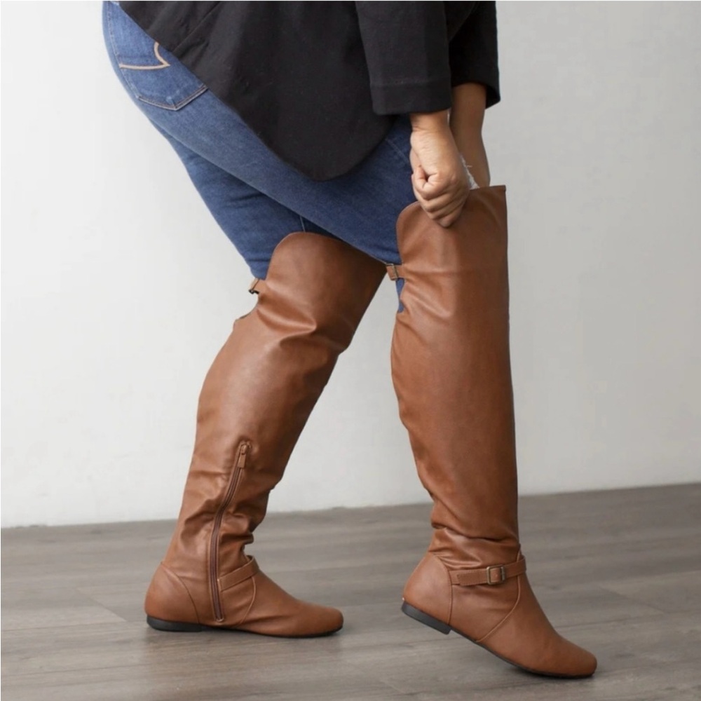 Journee Collection Loft Over the Knee Boots Wide Calf Chestnut